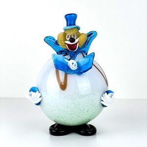 Vintage Murano Hand Blown Art Glass Circus  Clown Figurine Made In Italy
